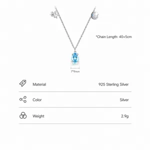 S925 sterling silver necklace with blue teardrop stone and constellation pendant
