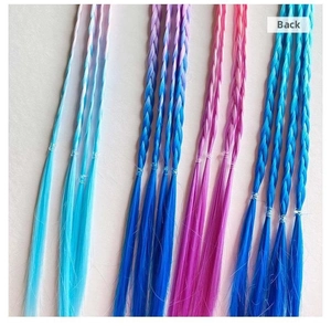 Detailed back view of colorful braided hair extensions for girls in four gradient shades