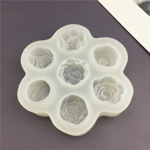 Top view of 7-hole translucent silicone mold for DIY rose and peony shaped flower crafts