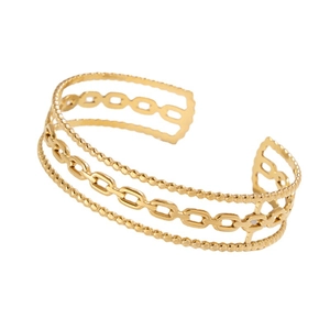 Minimalist gold geometric chain C-shape open bangle bracelet made of durable stainless steel