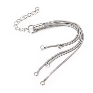 Detail of silver stainless steel multi-layer extension chain with lobster clasp for DIY