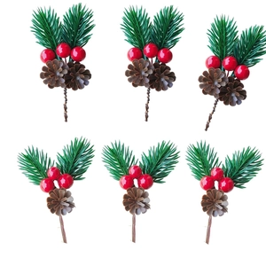 Artificial Pine Needle Pick With Red Berries And Pine Cones Christmas DIY Floral Arrangement Decoration