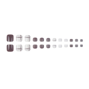 24pcs short square purple and white minimalist line pattern press-on toe nails set