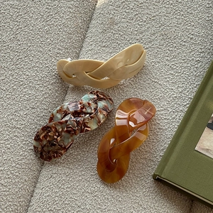 French style braided twist hair clips in beige, tortoiseshell and amber resin finishes
