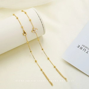 Elegant Clover Flower Zircon Bracelet Titanium Steel Beaded Chain Adjustable Non Fading Fashion Jewelry Accessory For Women