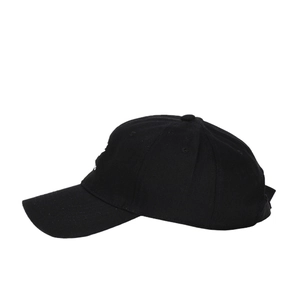 Classic black cotton baseball cap with white maple leaf embroidery and curved brim