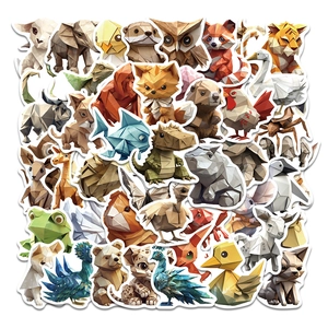 Waterproof PVC Origami Animal Stickers Set Low Poly Geometric Animal Decals For DIY Scrapbook Luggage Laptop Water Bottle Cartoon Sticker Collection