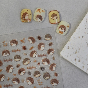 Stickers ongles hérisson et feuilles d'automne 5D pour décoration de manucure