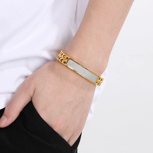 Hip hop men's titanium steel bracelet with gold and silver link chain and magnetic clasp