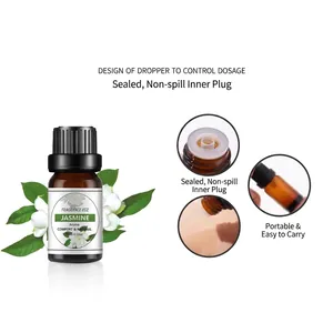 10ml Jasmine fragrance oil in amber glass bottle with dropper for aromatherapy diffuser