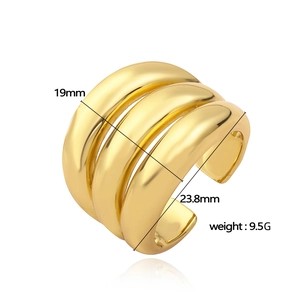 Three-layer vintage hammered gold open ring with pearl accents and 19mm wide band
