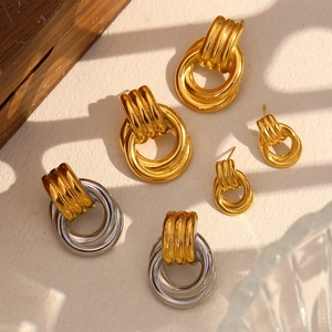Geometric Intertwined Hoop Earrings 316L Stainless Steel 18K Gold Plated French Retro Niche Style For Women Jewelry