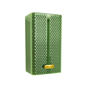 Light green transparent tissue box with diamond texture and gold accents on white background