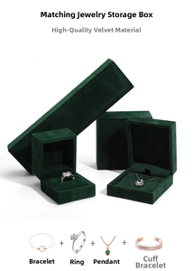Deep green velvet jewelry box set for rings and necklaces with stitching detail
