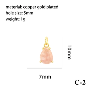 Detail of 18K gold plated pink teardrop gemstone pendant with 7x10mm size specifications