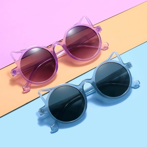 Cat ear children sunglasses in purple and blue-gray frames with UV protection