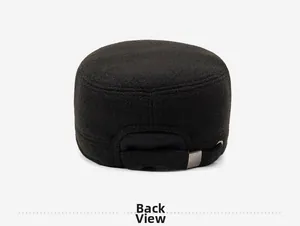 Close-up of the back of a men's winter cap showing adjustable strap and metal buckle