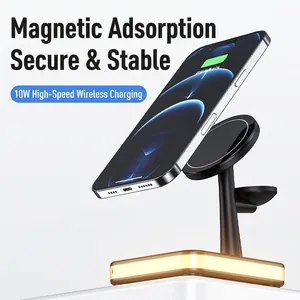 3-in-1 magnetic wireless charging station with 10W fast charge and ambient light