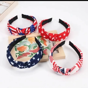 Set of four 4th of July knotted headbands featuring American flag star and stripe patterns