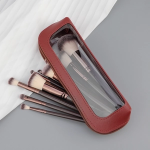 10-piece professional makeup brush set with burgundy PVC window cosmetic bag and storage case