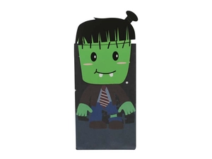 Detail of green Frankenstein paper food bag for Halloween parties with greaseproof coating