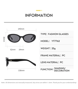 Size chart showing 145mm width and 36mm height for black star oval sunglasses