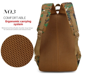 Ergonomic camouflage backpack with breathable honeycomb mesh straps and back padding