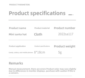 Detailed size chart for red and black plaid mini Christmas hats and cutlery holders