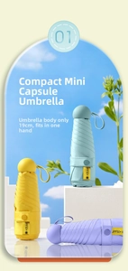 Mini 5-fold capsule umbrella in pastel colors with UPF50+ label and 19cm compact size