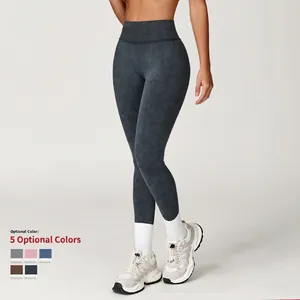 Nahtlose High Waist Yoga-Leggings in Acid Wash Dunkelgrau für Fitness und Laufen im Fitnessstudio