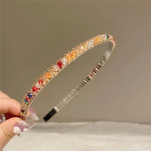 Chic multi-color crystal beaded headband for women, handmade three-row sparkling hair hoop.