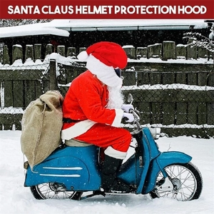 Funny Santa Claus motorcycle helmet cover with plush white beard for festive riding gear