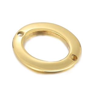 Polished gold stainless steel oval hollow pendant with dual attachment holes