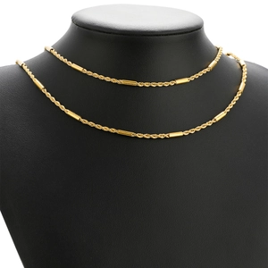 Elegant 2.5mm 18K gold plated stainless steel rope chain with polished cylinder charms