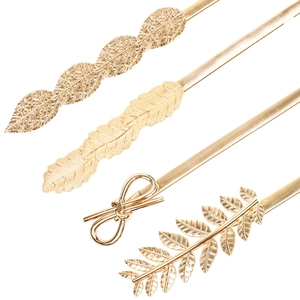 Women Fashion Metal Spring Elastic Waist Belt Gold Decorative Waist Chain With Leaf Bow Rose Buckle For Dress Jewelry