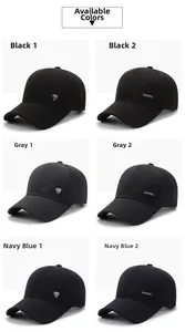 Selection of men's baseball caps in black, grey and navy with metallic shield and logo