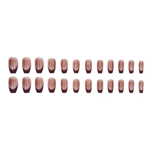 French gradient press-on nails in burgundy and translucent pink, long almond shape style