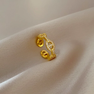 Macro shot of gold-plated pig nose ring featuring sparkling pave-set crystal details