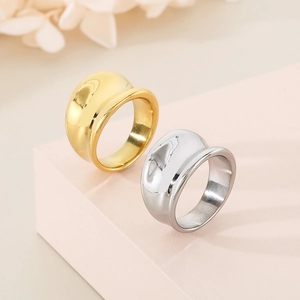 Minimalist irregular chunky 18K gold and silver stainless steel rings in polished finish