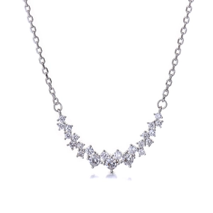 Sparkling zircon paved curved smile pendant necklace for women in polished silver finish