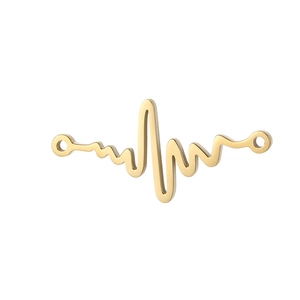 Polished gold heartbeat charm with double holes for necklaces or bracelets