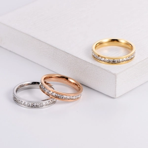Eternity Ring 304 Stainless Steel Full Row Square Cubic Zirconia Band Fashion Ins Style Jewelry For Women