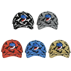 Set di cappelli da baseball per bambini con ricamo dinosauro in nero, grigio, rosso e blu