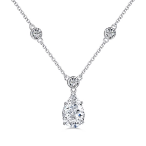 Luxury S925 sterling silver necklace with pear-shaped zircon pendant and clear round crystals