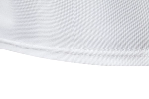 Close-up of white breathable mesh fabric and durable stitching on a men's polo shirt