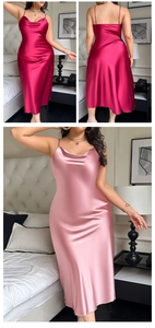 Détail d'une robe nuisette en satin avec col bénitier et bretelles en tissu soyeux