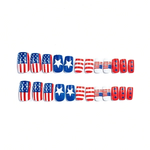 24pcs Independence Day press-on nails with American flag stars and stripes patterns