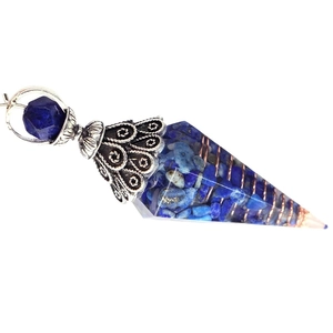 Lapis lazuli copper wire hex cone energy pendulum pendant for healing and divination
