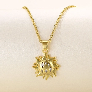 Sun Totem Pendant Necklace Stainless Steel With Zircon Inlaid Gold Plated Ins Style Minimalist Jewelry For Women