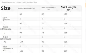 Tabella taglie dettagliata per vestito da spiaggia tie-dye da S a XXL in centimetri